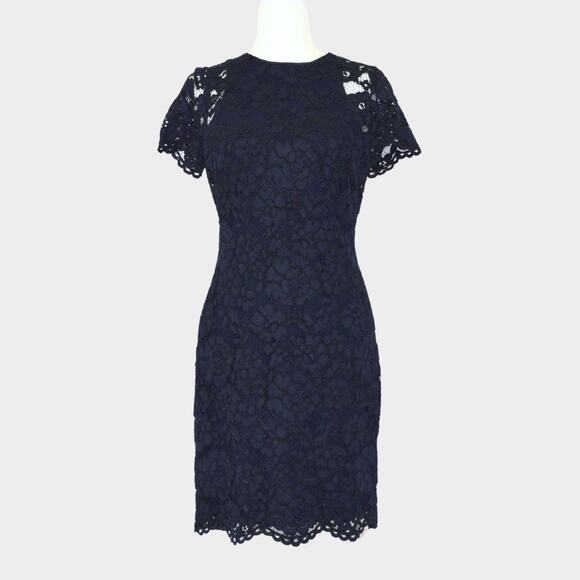 RALPH LAUREN Women's Blue Floral Lace Overlay Sheath Dress Size 6 - Picture 1 of 9